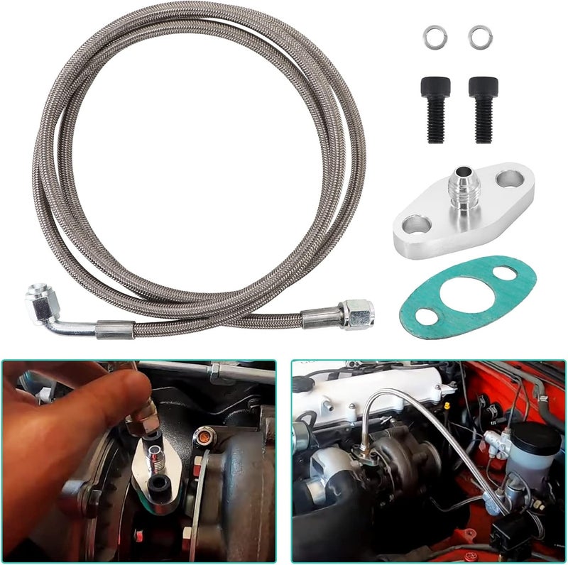 Tektall 4AN Turbo Oil Feed Line 60" Turbo Feed Line Length Stainless Steel Braided 4AN Pressure Stainless Remote Turbocharger 90 Degree End Straight Hose End, 4AN Oil Feed Line Fitting Included - Image 4